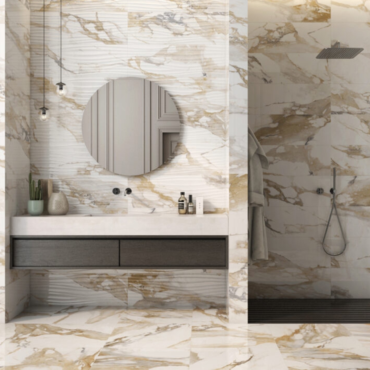 Baño con Pavimento Crash Beige 60x60