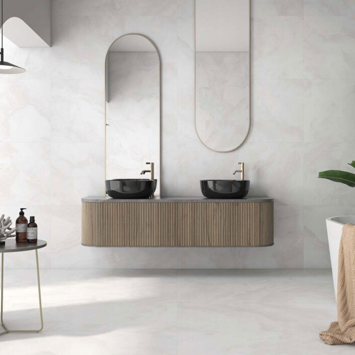 Baño con Pavimento Silex White 60x120