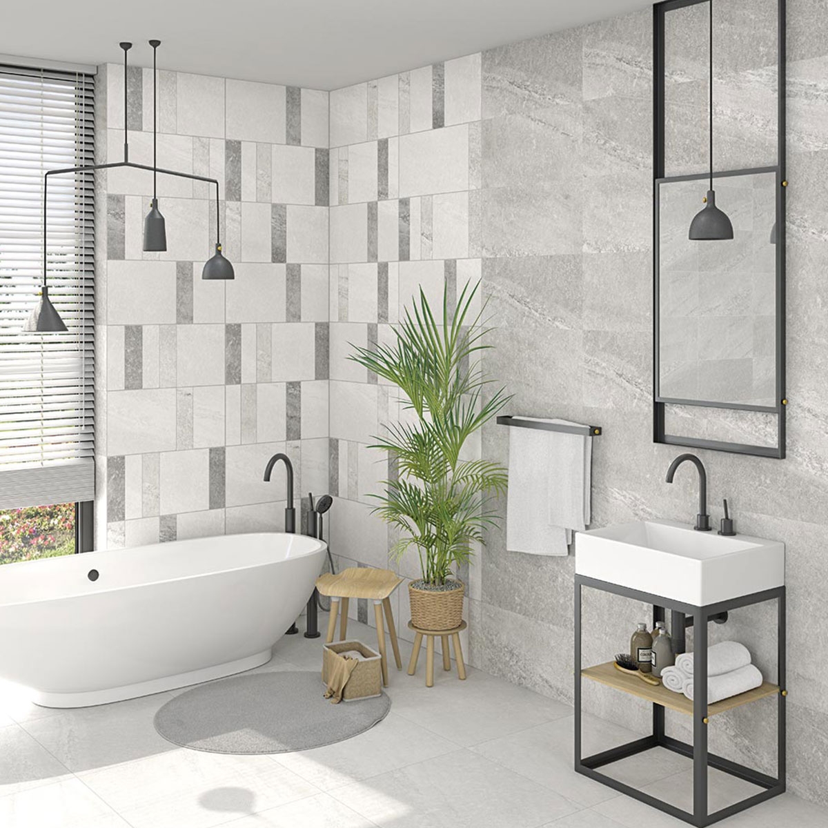 Baño con pavimento Lambda Alabra Blanco 30x60