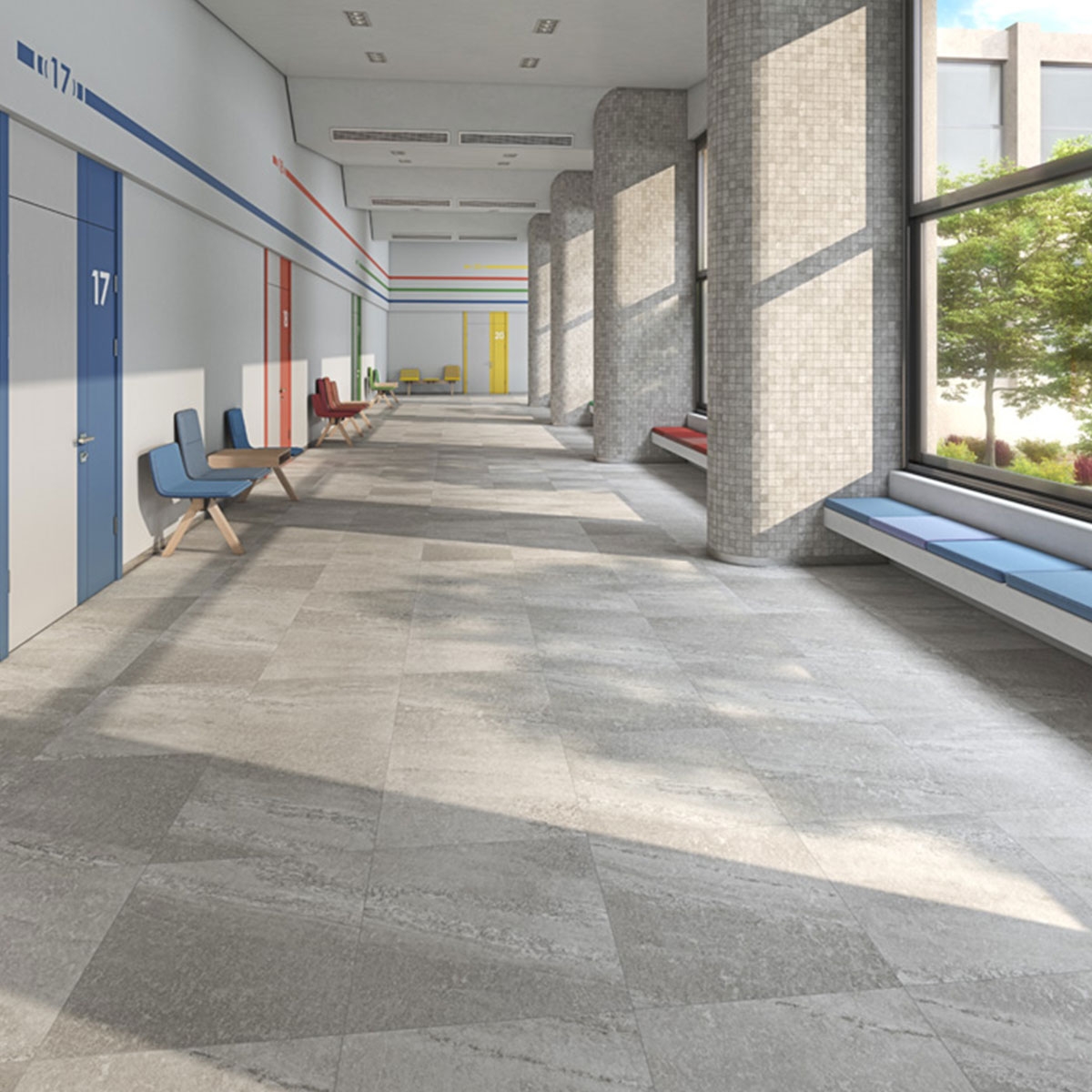 Interior con pavimento Lambda Gris 60x60 (Caja 1.44m2)