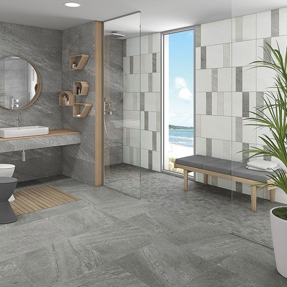 Bathroom with Lambda Non-slip Cement 60x60