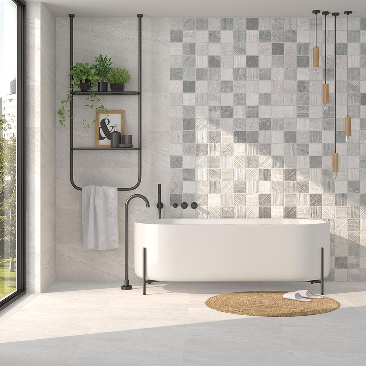 Salle de bain avec revêtement blanc Rho-R 32x99