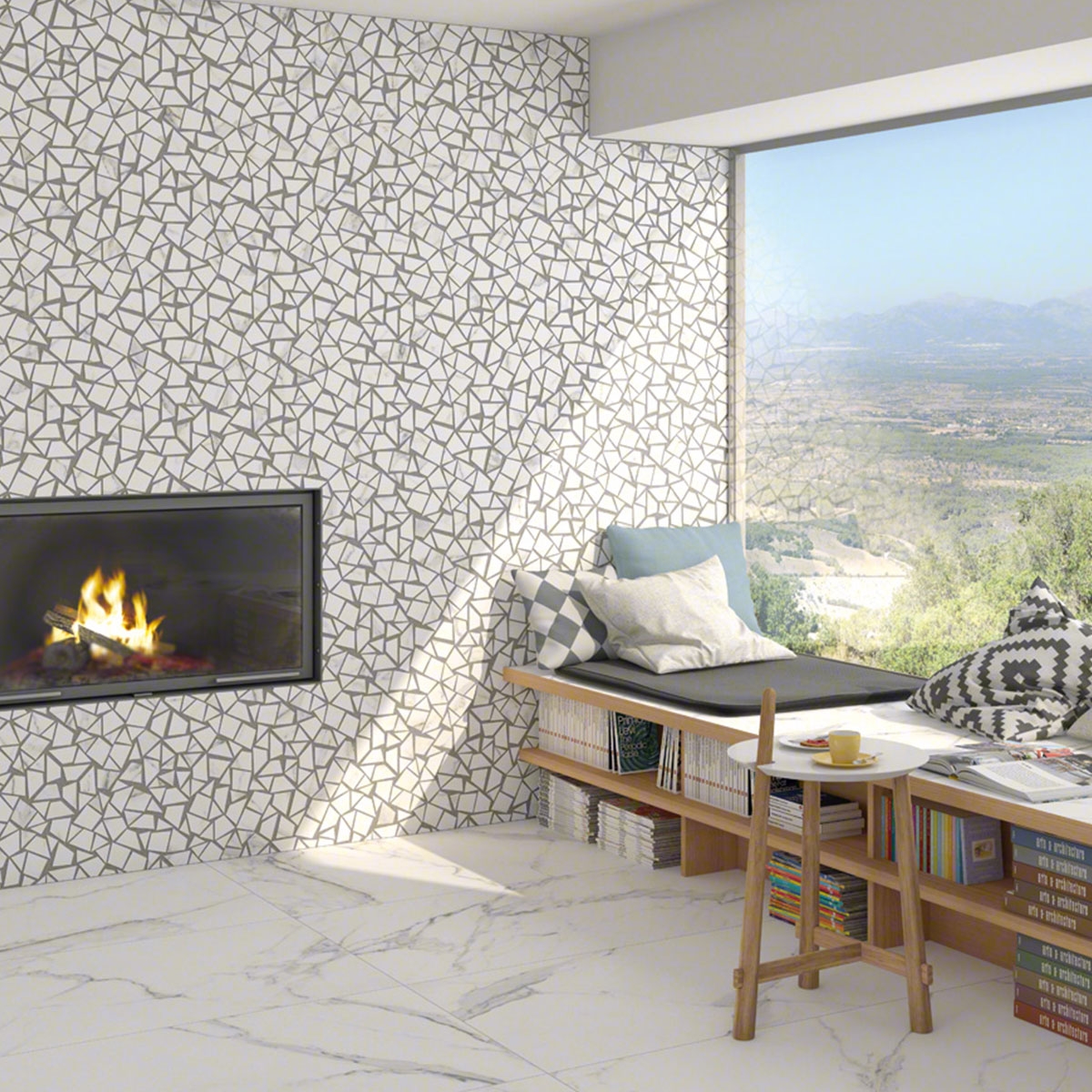 Sala con Revestimiento Mosaico Doney Necci Blanco 30x30