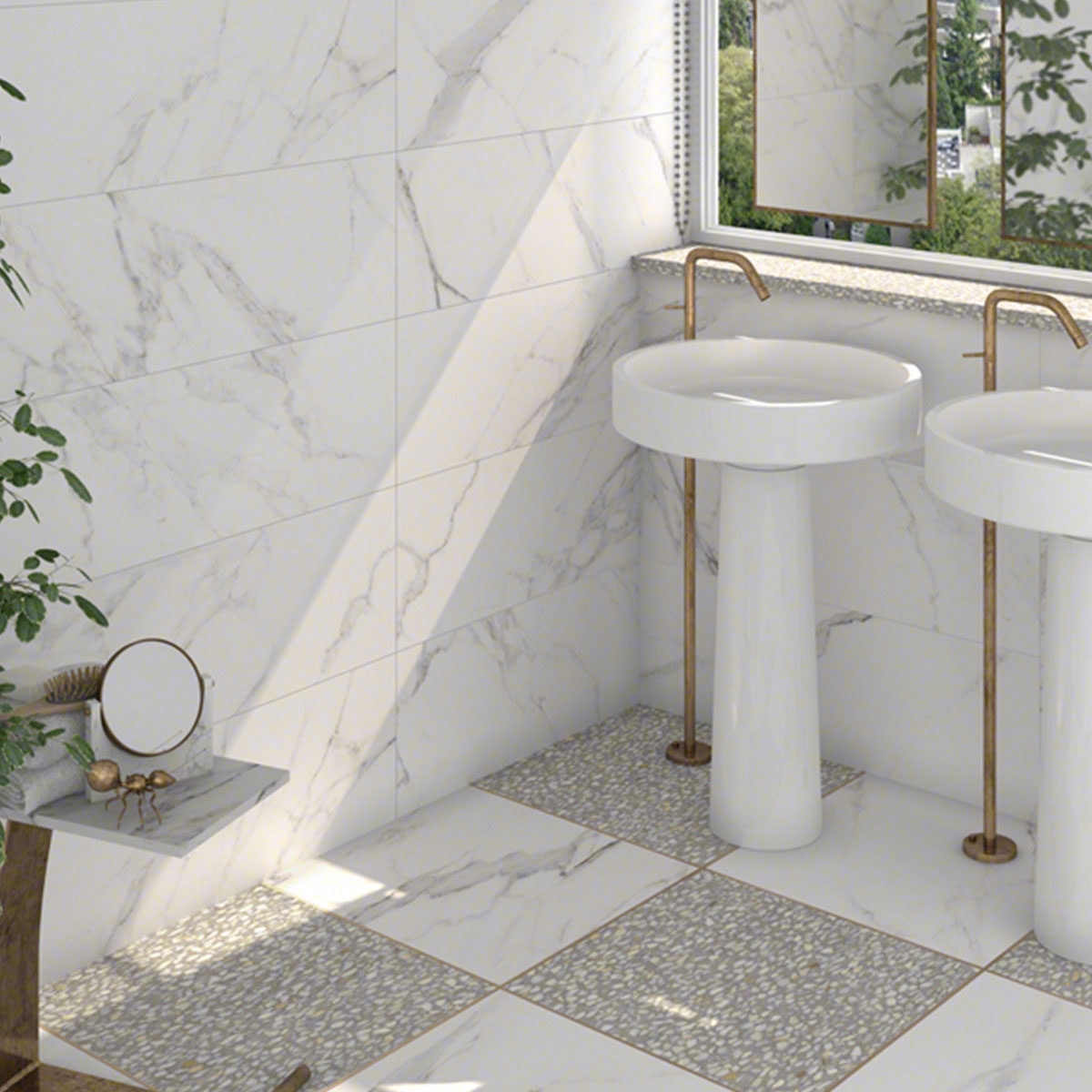 Badezimmer mit Doney White Bodenbelag, 60x60