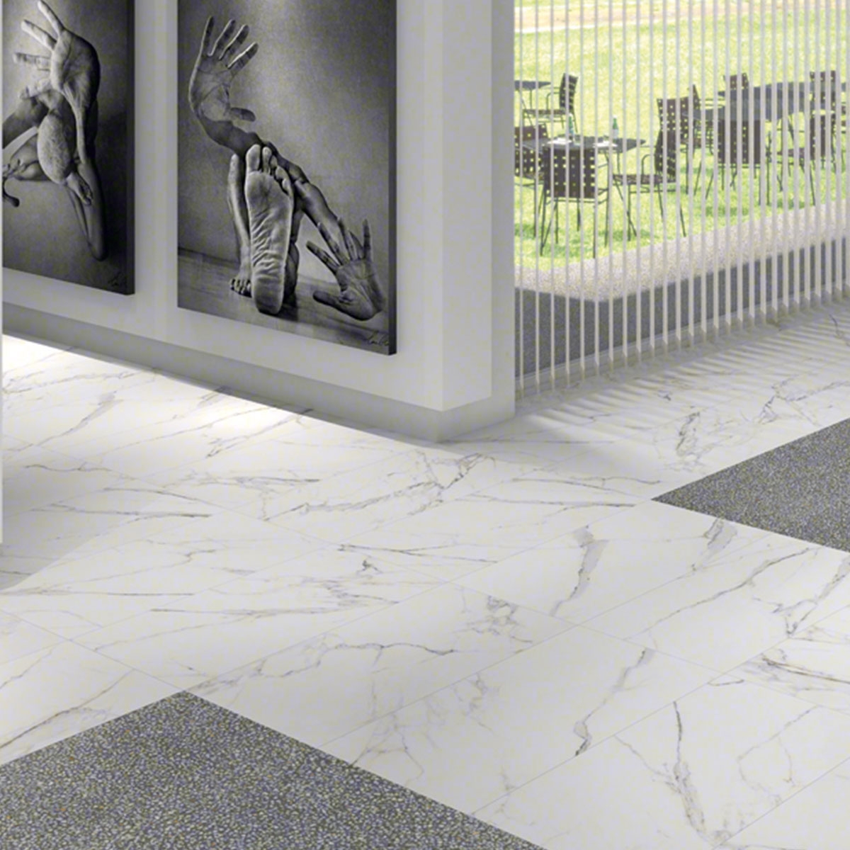 Interior com pavimento branco Doney-R 60x120 (Caixa 1,44m2)