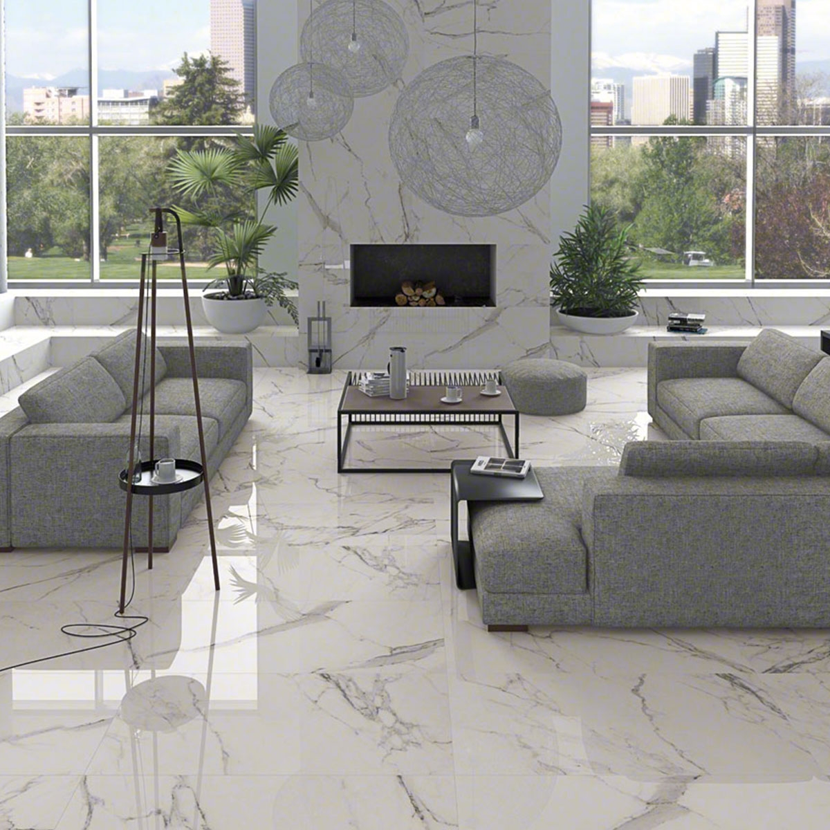 Interior con pavimento Doney-R Blanco 59.3x119.3