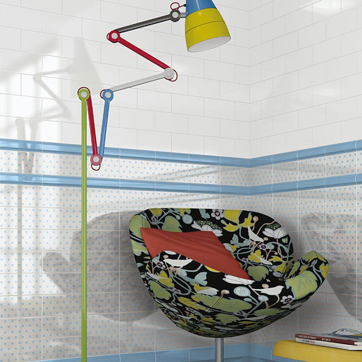 Interior com revestimento Mugat Foch Celeste 10x20