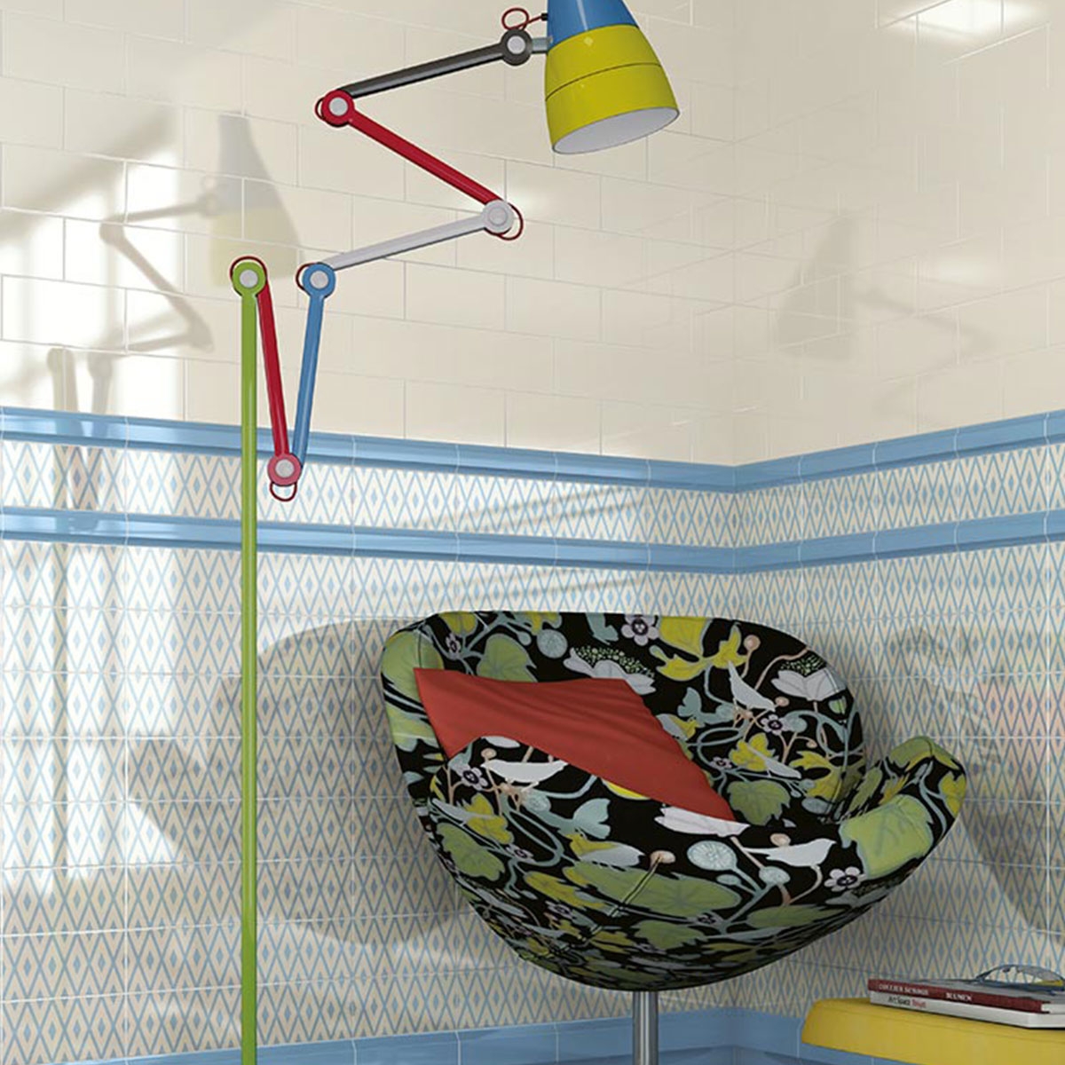 Interior con revestimiento Mugat Montmartre Celeste 10x20