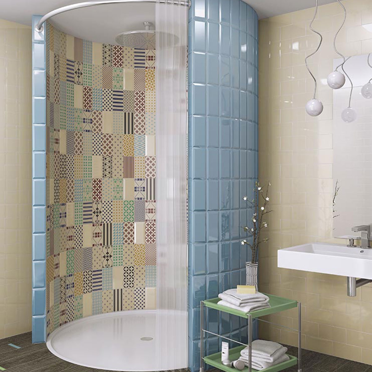 Bathroom with Mugat Denoyez Olive 10x20 coating