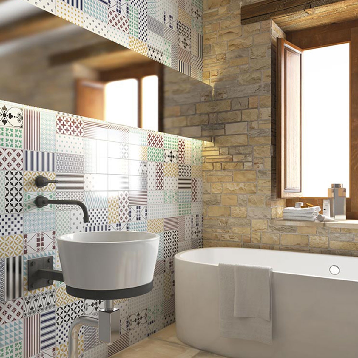 Baño con revestimiento Mugat Denoyez Oliva 10x20 (Caja 1.36m2)