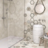 Casa de banho com pavimento Hexagon Rift Cream 23,3x26,8