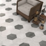 Interior com pavimento Rift White Hexagon 23,3x26,8