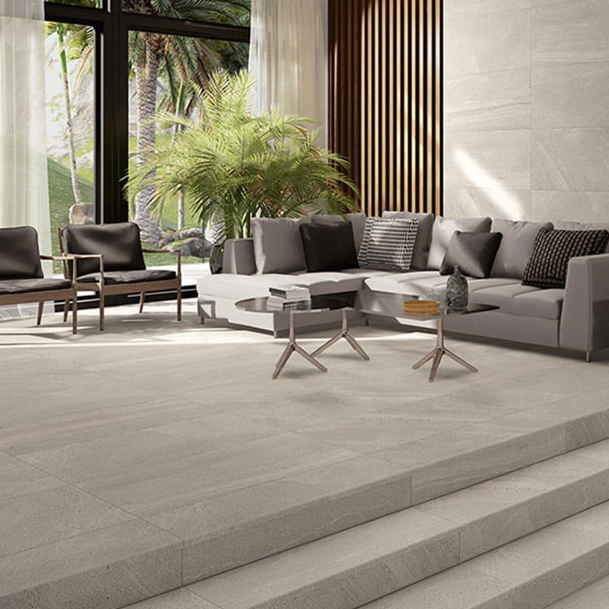 Interior con pavimento Alpes Pierre 60x120