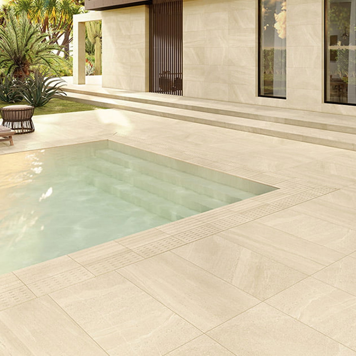 Exterior con pavimento Alpes Creme Antislip 60x120