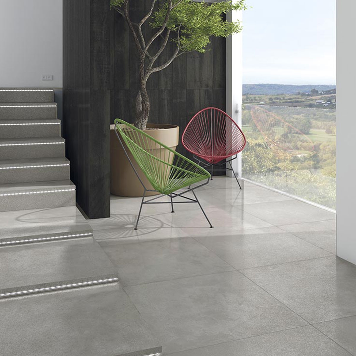 Interior com pavimento de cimento Rift-R 80x80