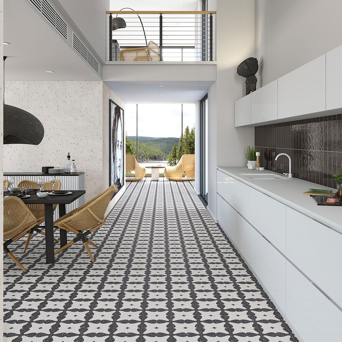 Interior con revestimiento Javea Negro 8x31.5