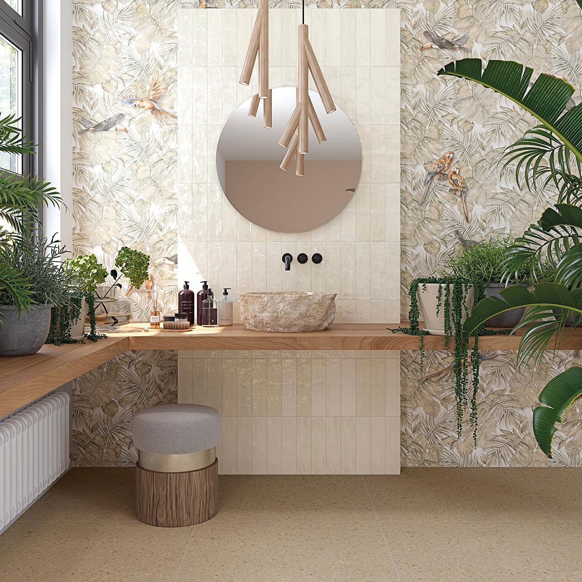 Salle de bain avec bardage Javea Perlado 8x31,5