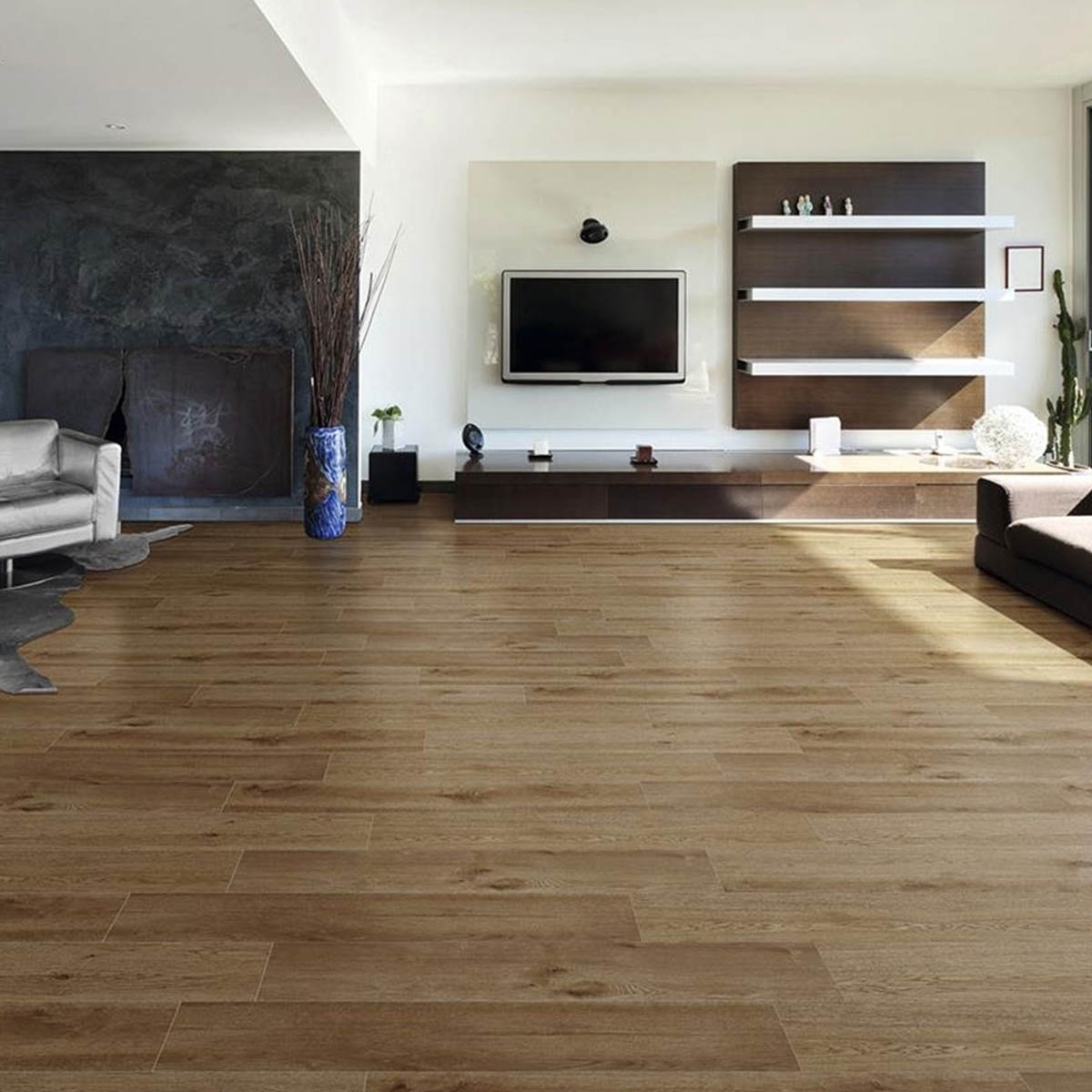 Sala de Estar com Pavimento Antigo Merbau 23x120