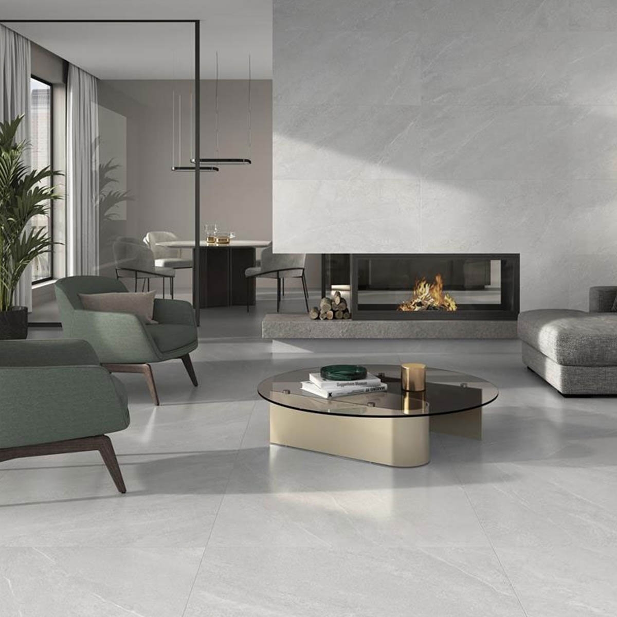 Salon avec revêtement Sakhir Soft Grey 60x120