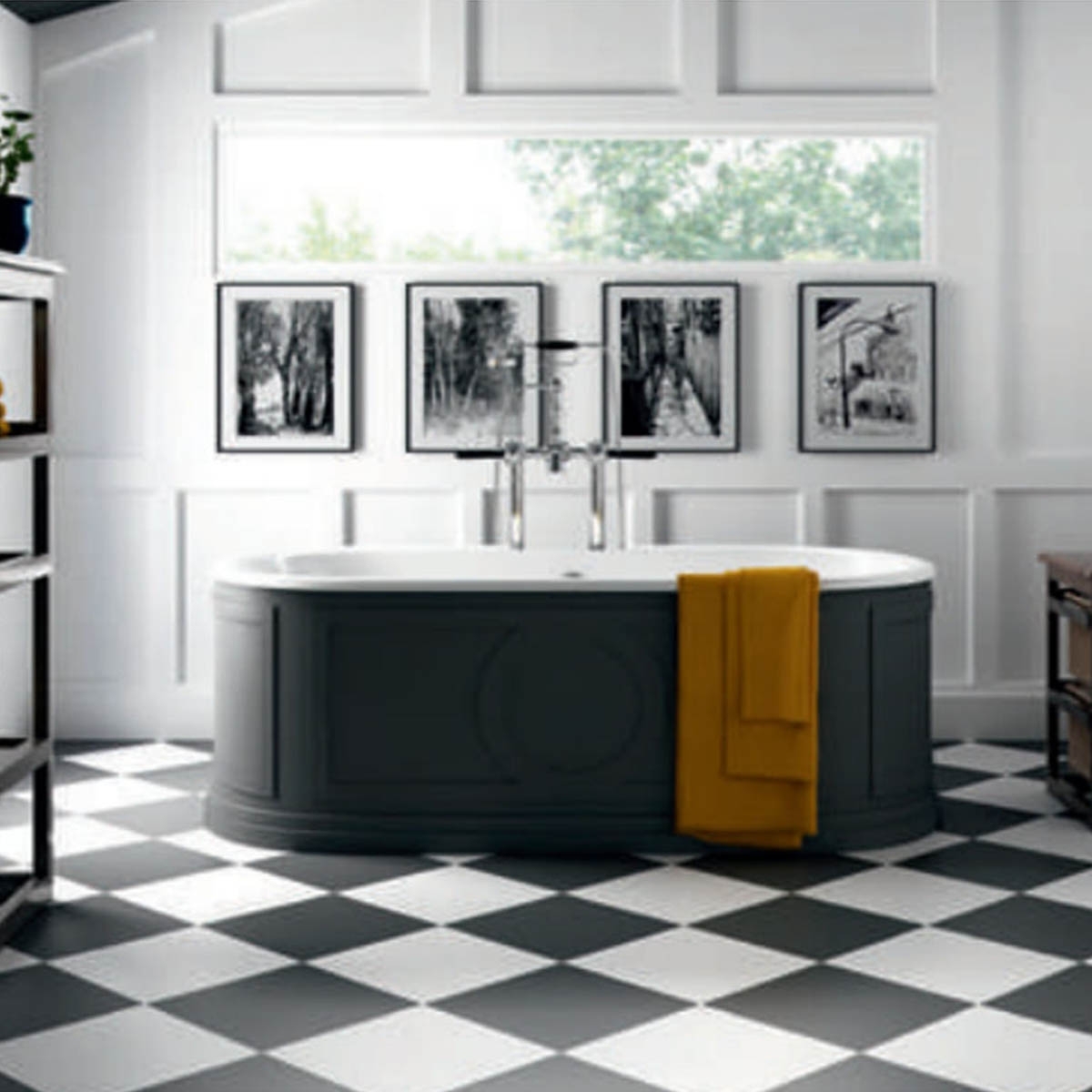 Salle de bain avec sol blanc en soie 33,3x33,3