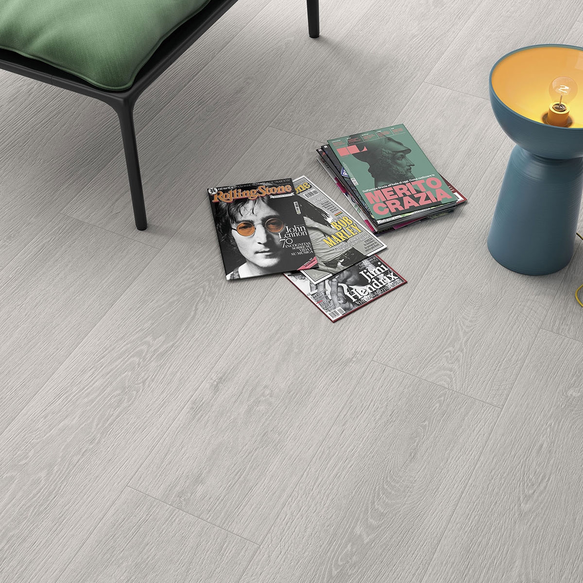 Sala de Estar com Pavimento Cinzento Ulmo 23x120