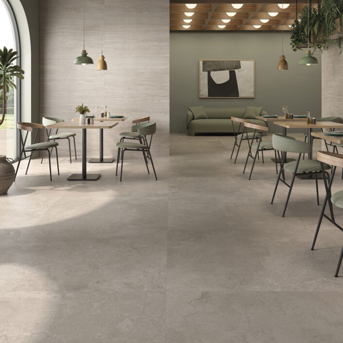 Restaurante con Revestimiento Vein Hermes Mud 120x120