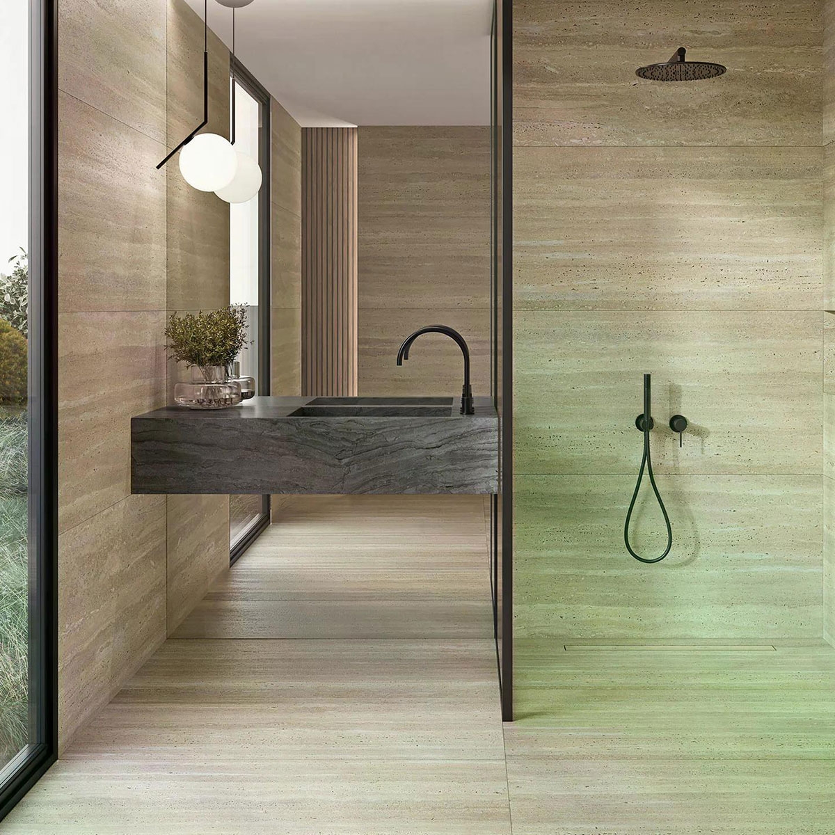 Bathroom with Cartago Beige flooring and cladding 60x120 (Box 1.44 m2)