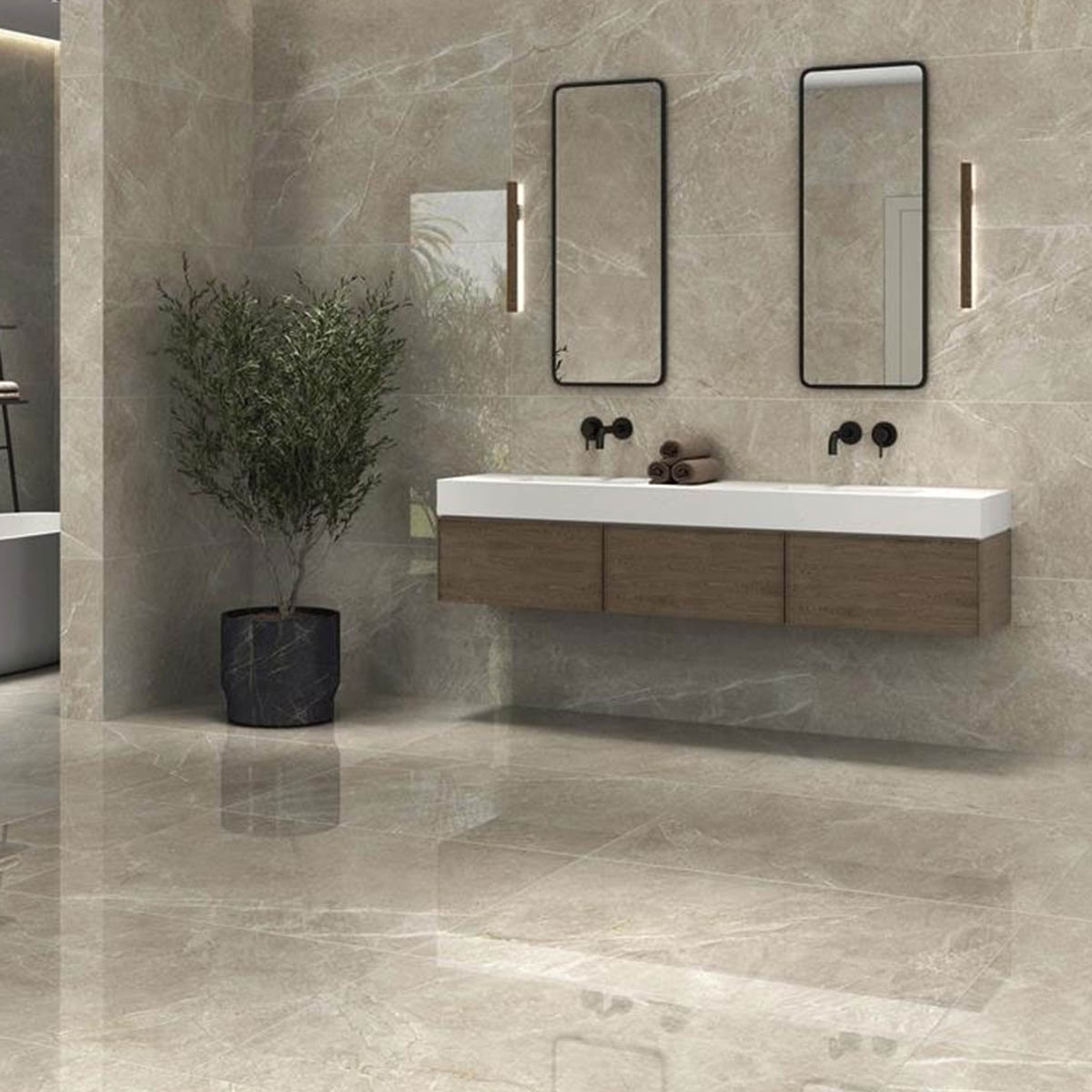 Casa de banho com pavimento Syrah Ivory 60x120