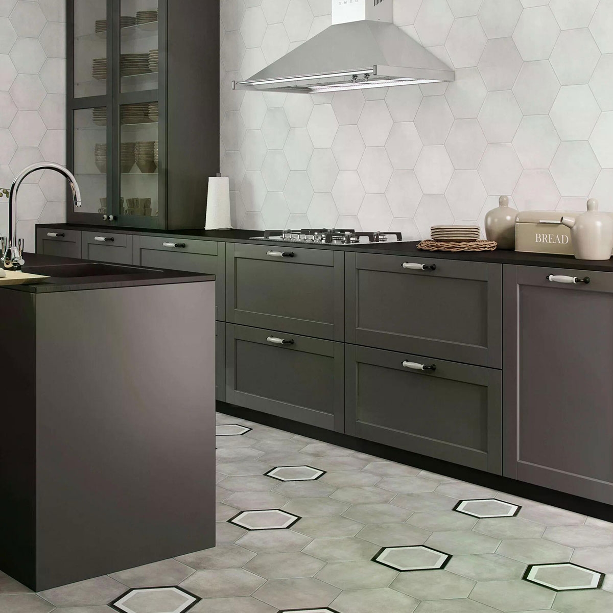 Interior con revestimiento Cementine Talc 23x27