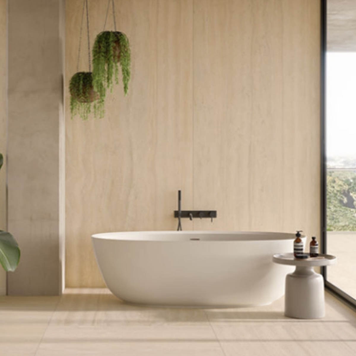 Badezimmer mit Sforza Beige Asphalt 120x120