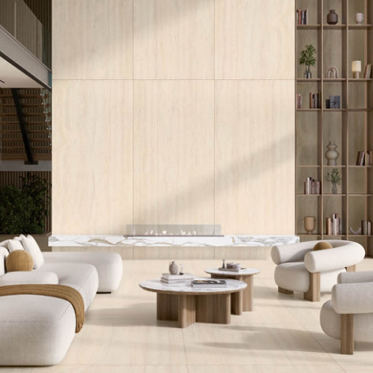 Wohnzimmer mit Bodenbelag Sforza Ivory 120x120