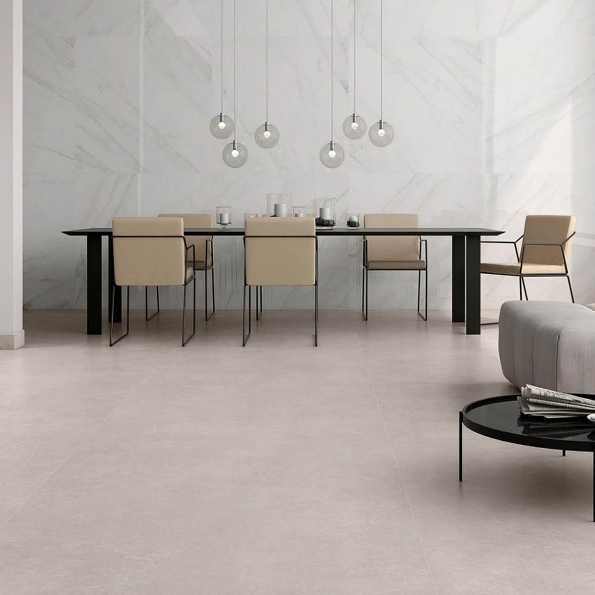 Innenraum mit Tresana White Satin Beschichtung 120x120