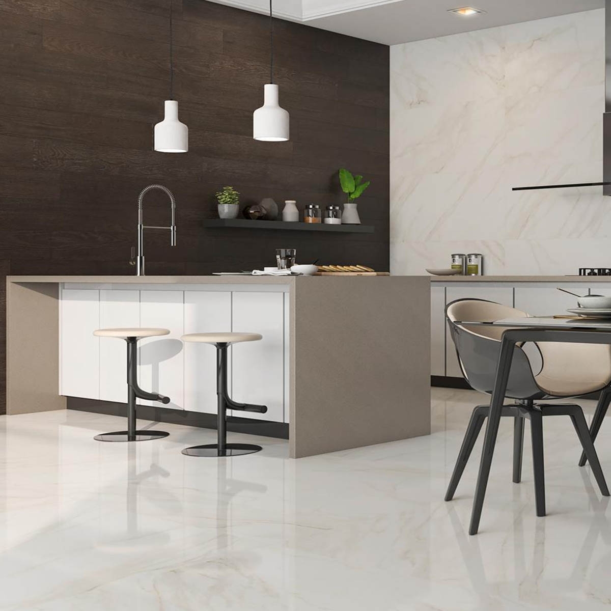 Cozinha com chão Tresana Polished White 120x120