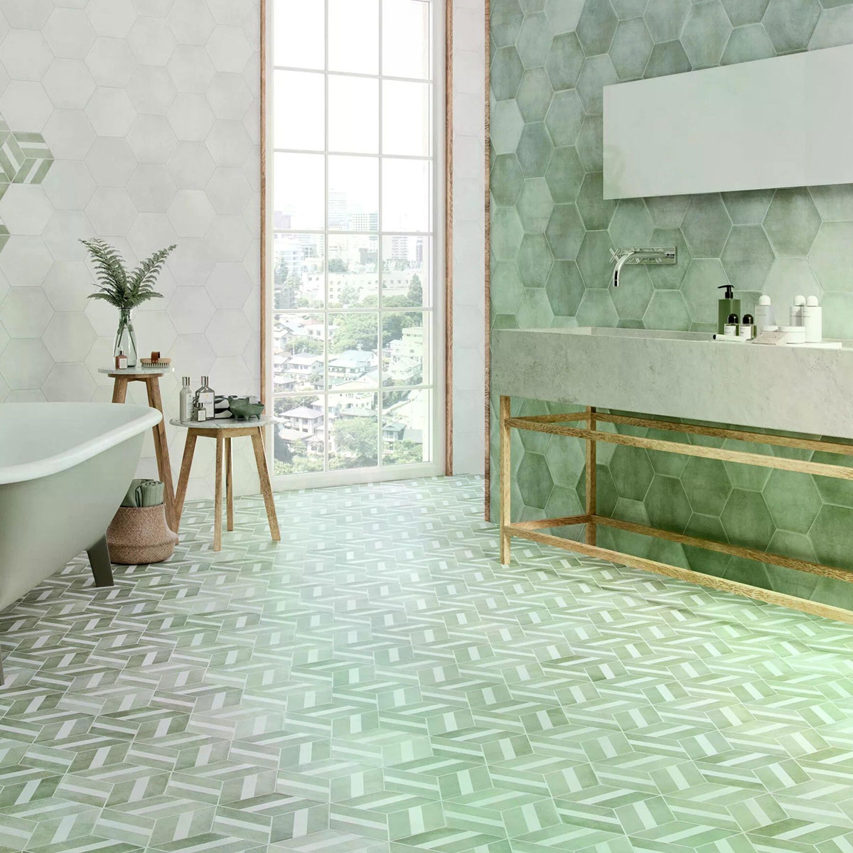 Bathroom with Cementine Bari Aqua flooring 23x27