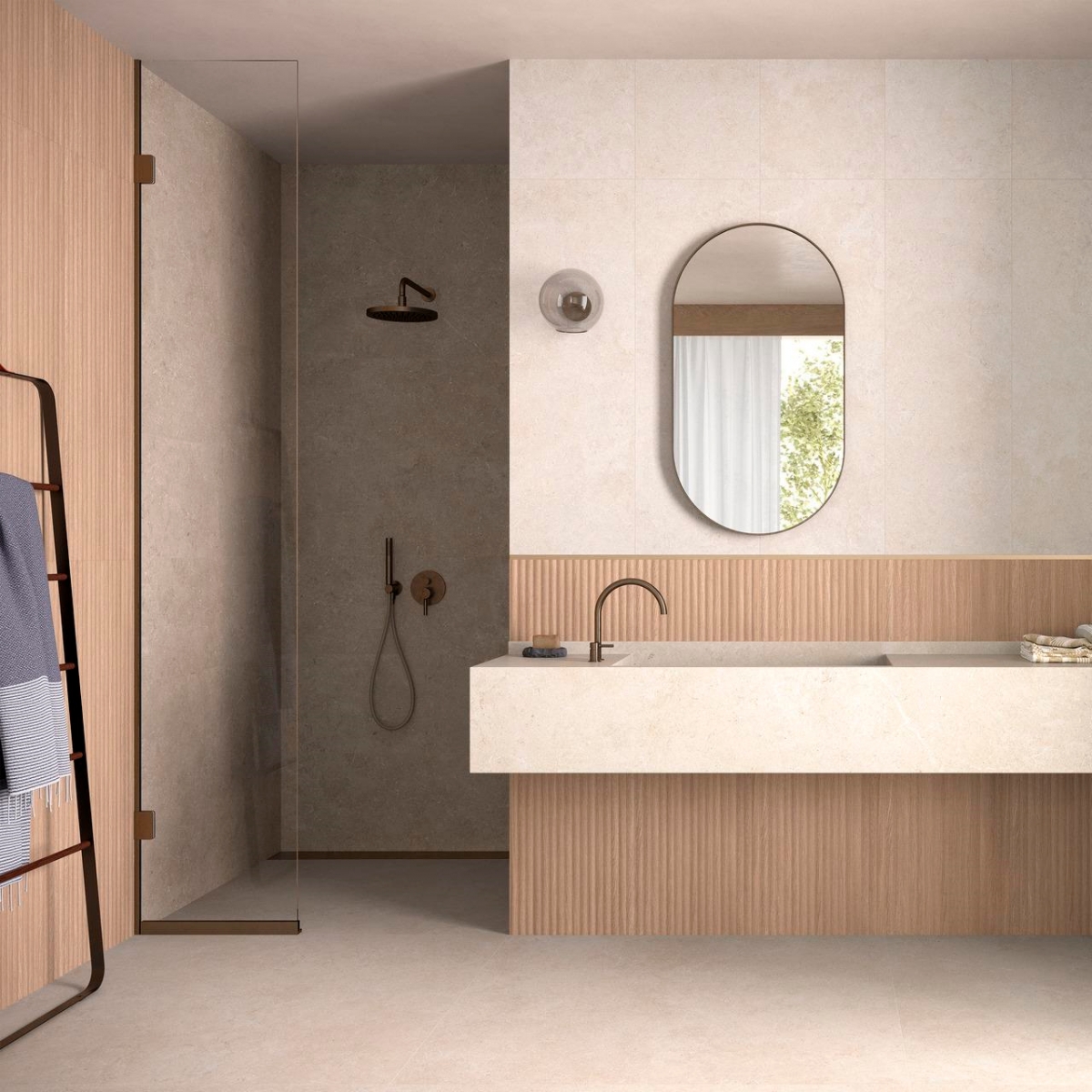 Intérieur avec revêtement en ivoire mural calcaire 40x120