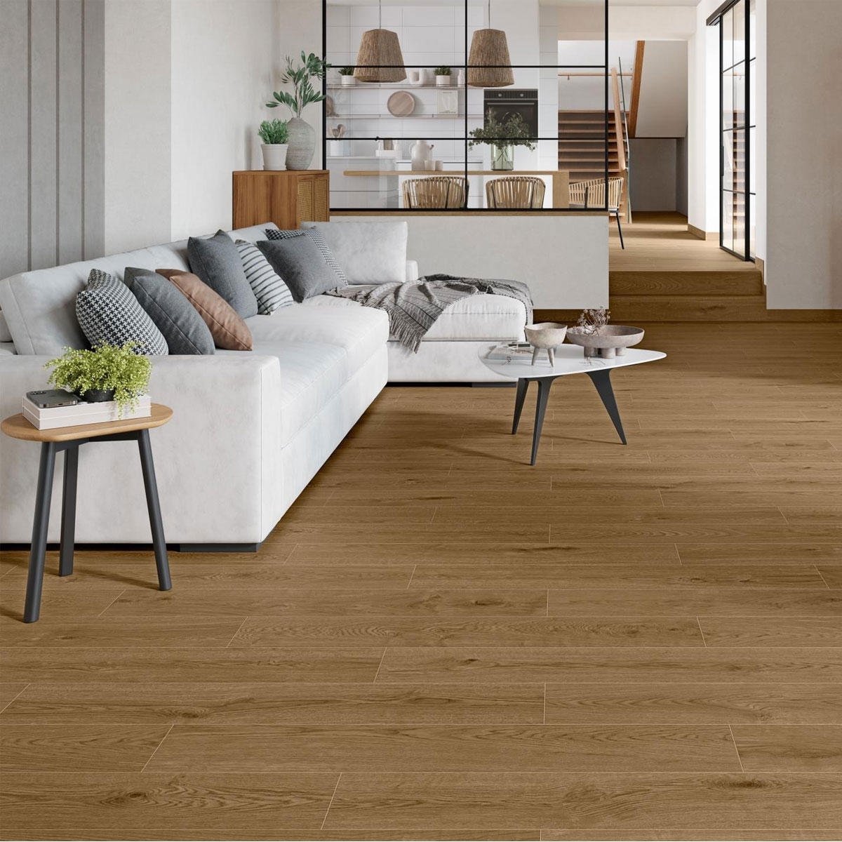 Wohnzimmer mit Bodenbelag AT Evoque Oak 20x120