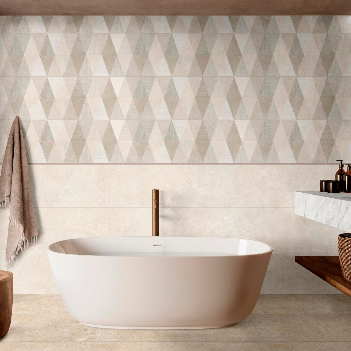 Interior con revestimiento Limestone Wall Decoro Losanga Touch 40x120