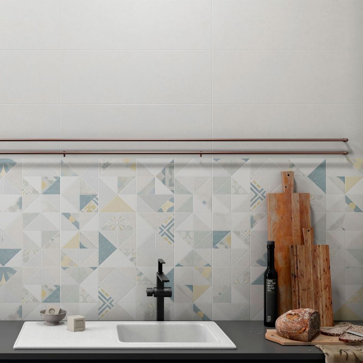 Cocina con Revestimiento AT Tiad Relieve Thule Mix 25x70