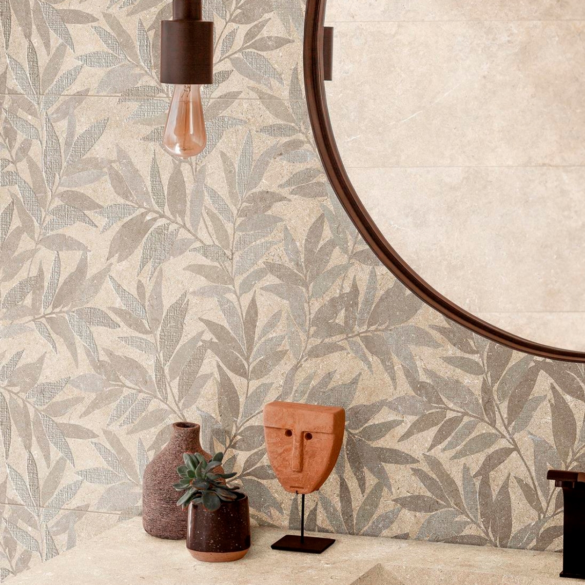 Interior con revestimiento Limestone Wall Agrifoglio Sand 40x120