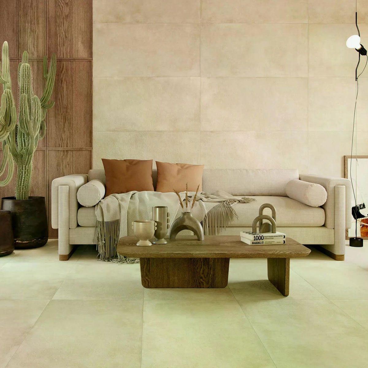 Interior com piso e azulejos de parede Dakota Sand 60x120