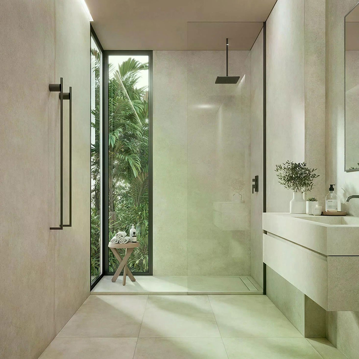 Casa de banho com piso e azulejos na parede Dakota Areia 60x120