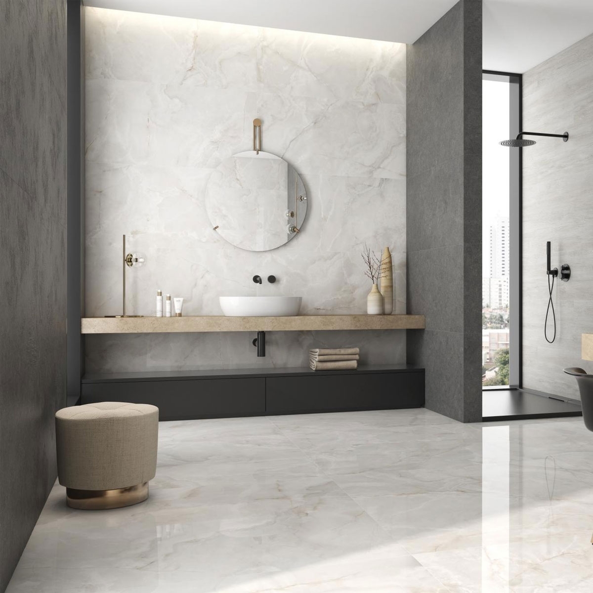 Badezimmer mit CR Noor weißem poliertem Boden 120x120