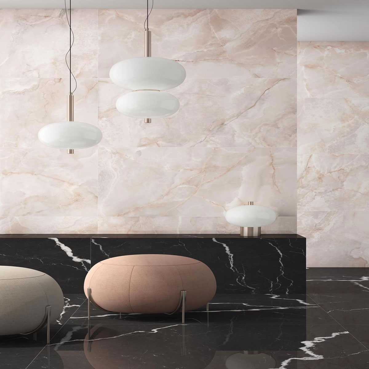 Salon avec revêtement CR Lux Noor Peach 60x120