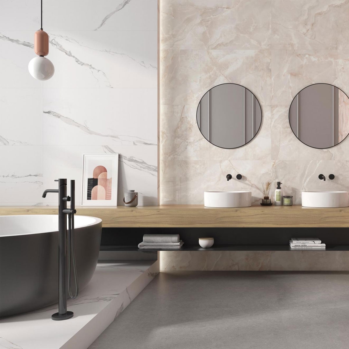 Salle de bain avec revêtement CR Lux Noor Peach 60x120 (Boîte 1,44 m2)