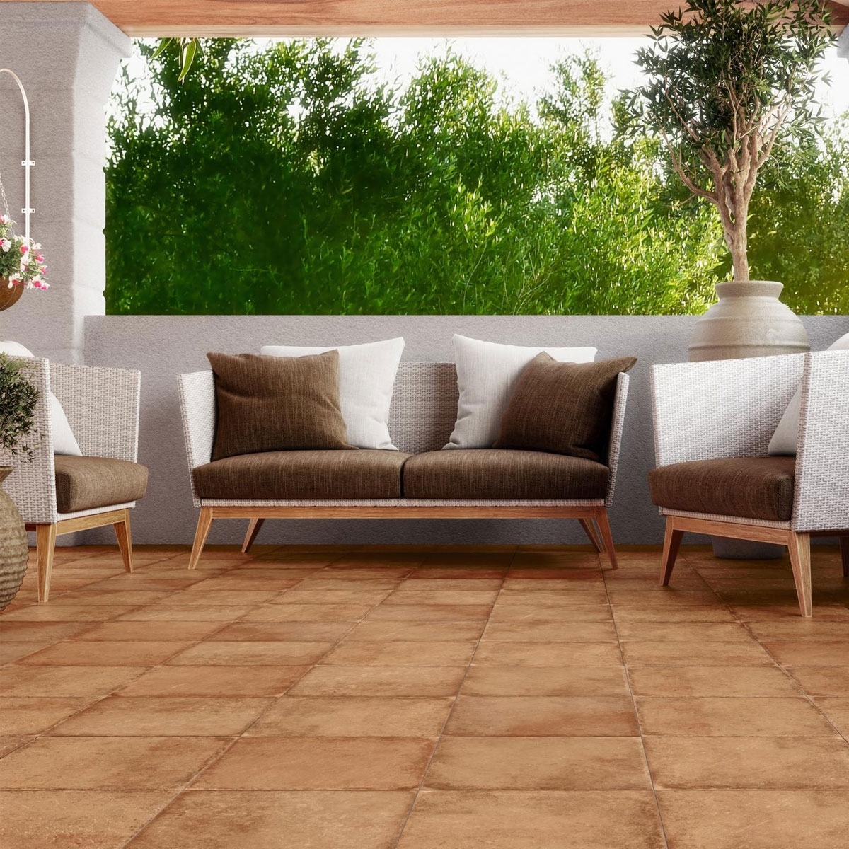 Exterior com pavimento AT Alhambra Cotto Antiderrapante 33,3x33,3