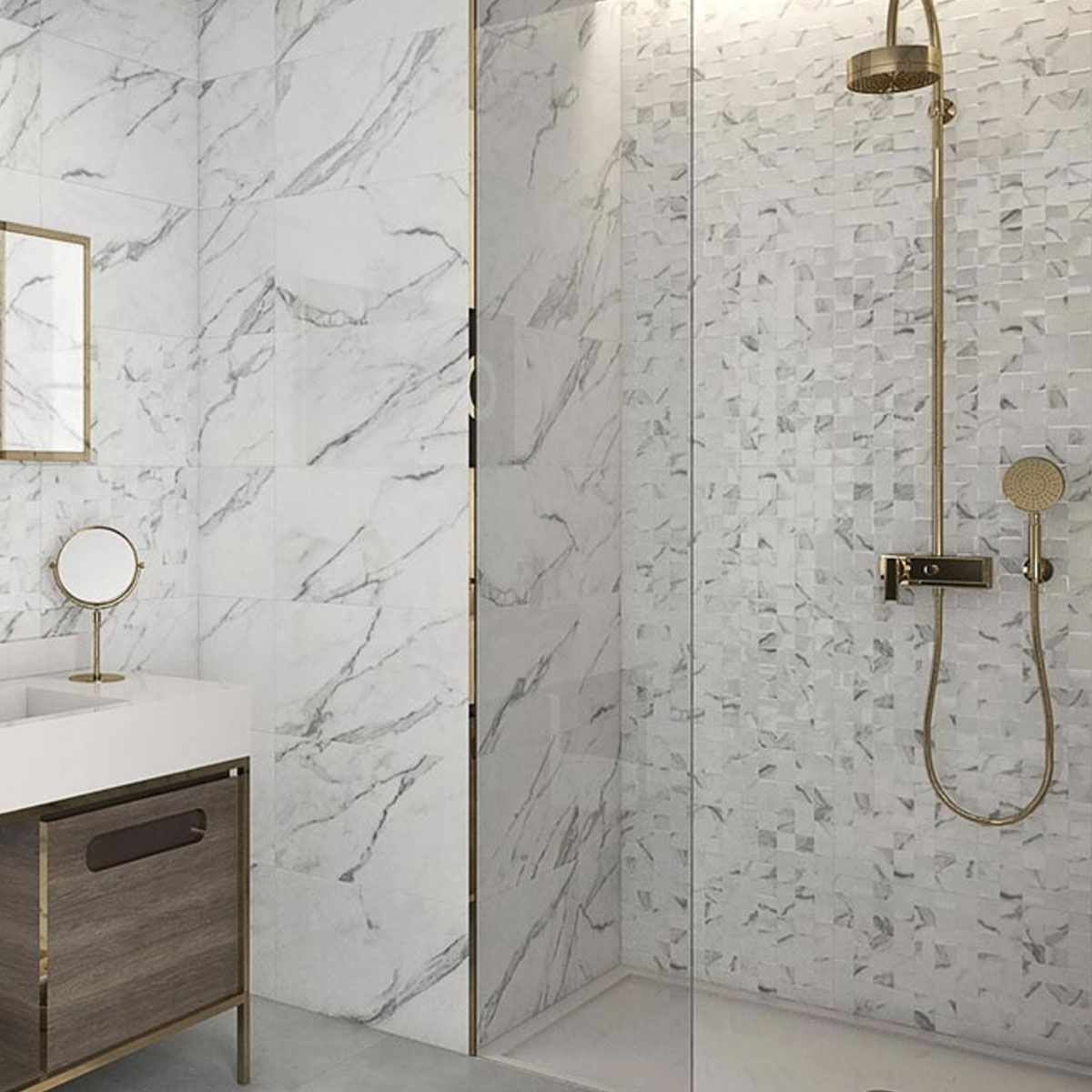 Baño con revestimiento AT Rimini Relieve Blanco 33.3x55