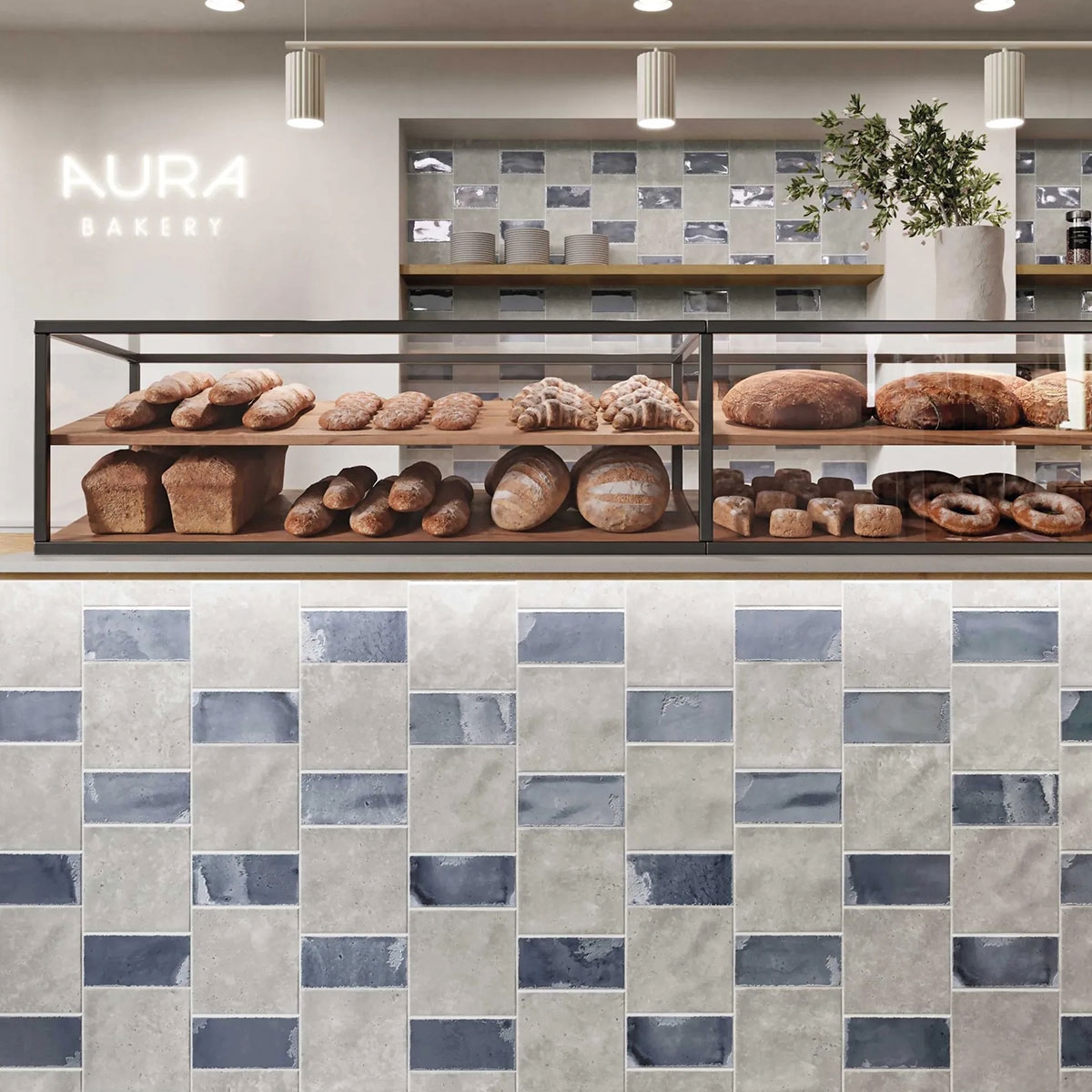 Boulangerie avec revêtement Amalfi Blue Moon 15x45