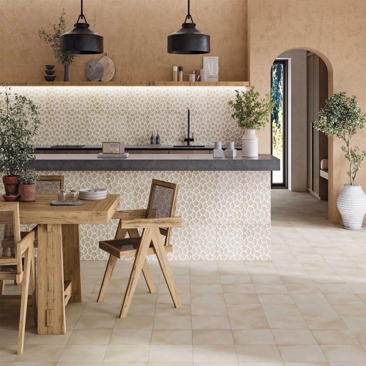 Cocina con Revestimiento Bari Lattice Sand 33x33