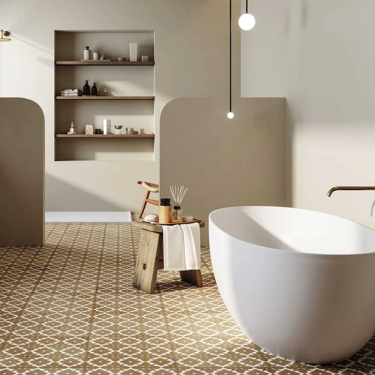 Badezimmer mit Bari Deco Terra 33x33 Gehweg