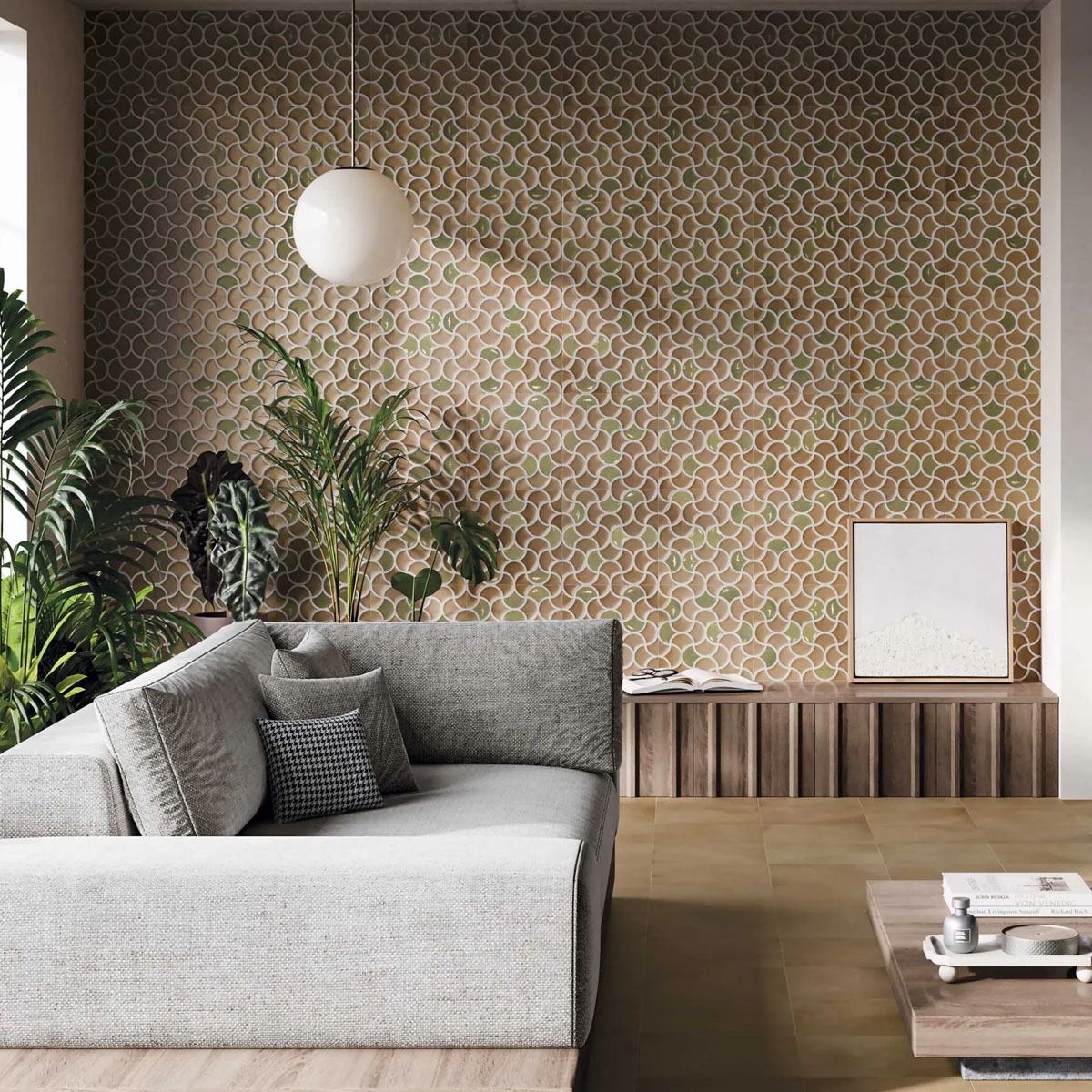 Sala con Revestimiento Bari Lattice Terra 33x33